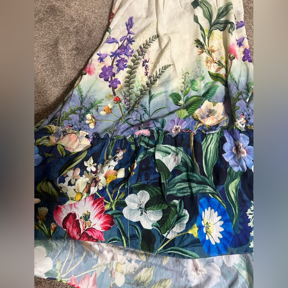 Anthropologie Floral High-Low Sundress in Cream, Blue, Green - Picture 6 of 10